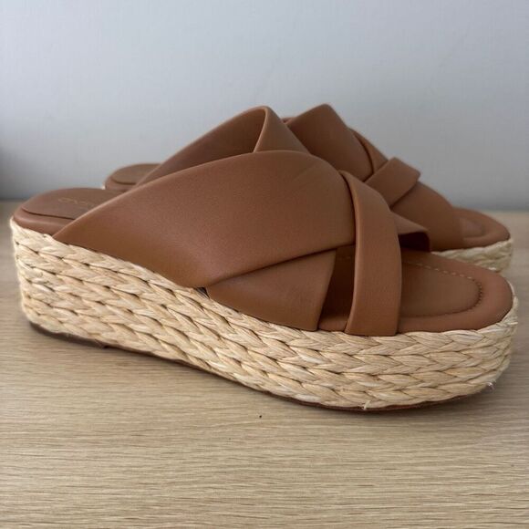 Andre Assous Calesa Leather Espadrille Platform Camel Sandal Size 40 EU (9 US) - Picture 2 of 8
